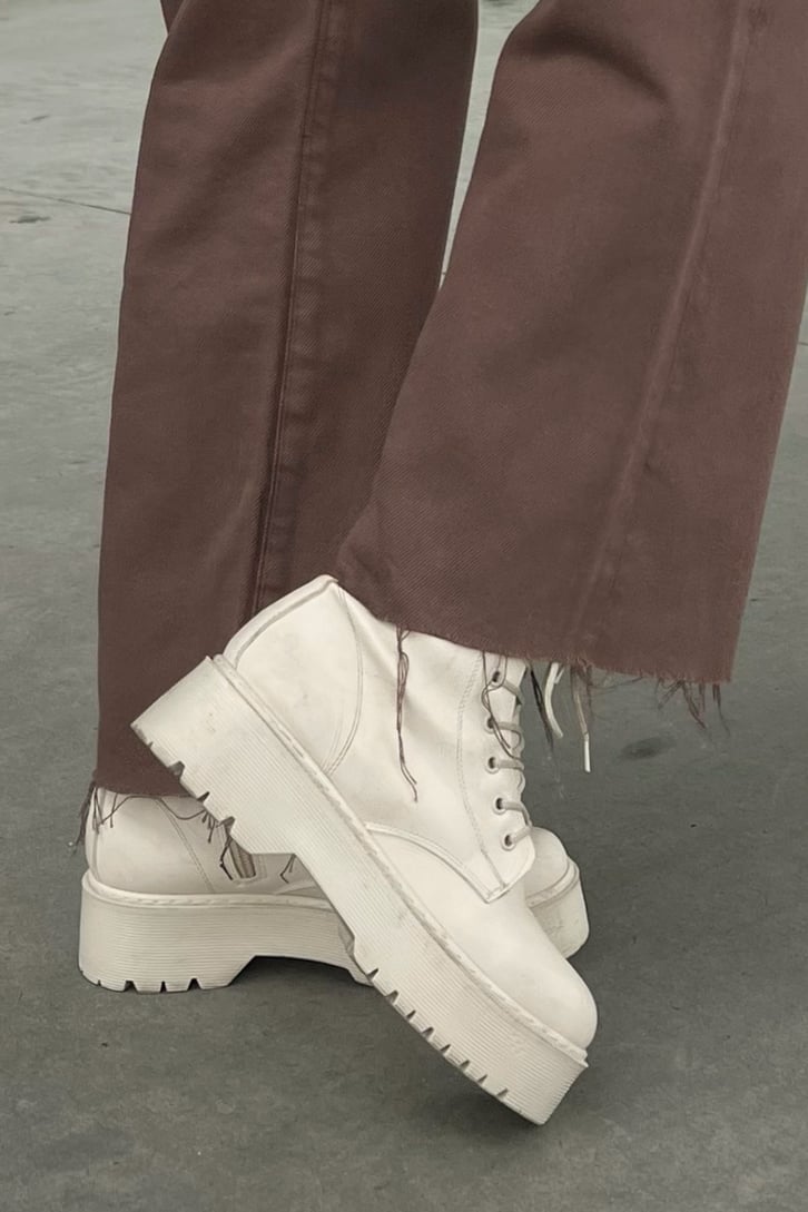 Ripped Leg Kahverengi Baggy Jean