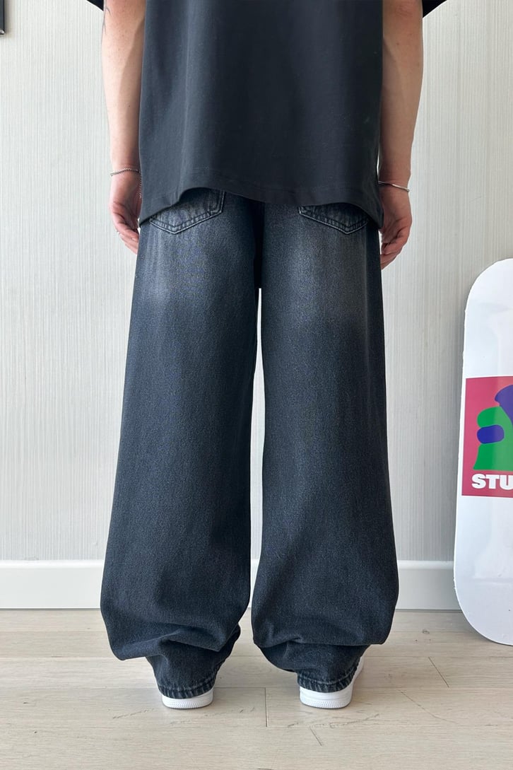Ripped Yıkamalı Siyah Baggy Jean