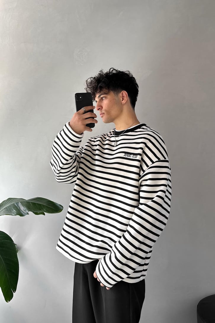 Royal Clup Nakışlı Çizgili Sweatshirt