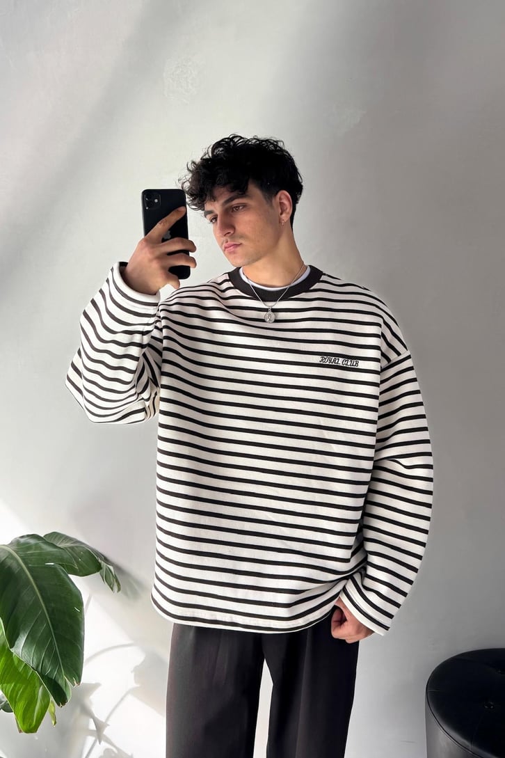 Royal Clup Nakışlı Çizgili Sweatshirt