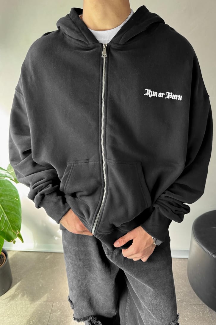 Run Or Burn Baskılı Oversize Hoodie