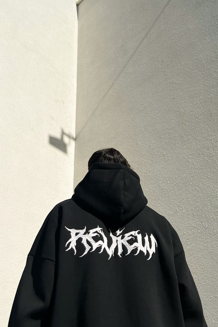 Rv Nakışlı Siyah Zipper Sweatshirt