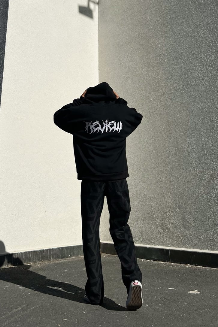 Rv Nakışlı Siyah Zipper Sweatshirt