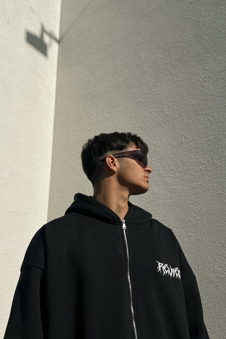 Rv Nakışlı Siyah Zipper Sweatshirt