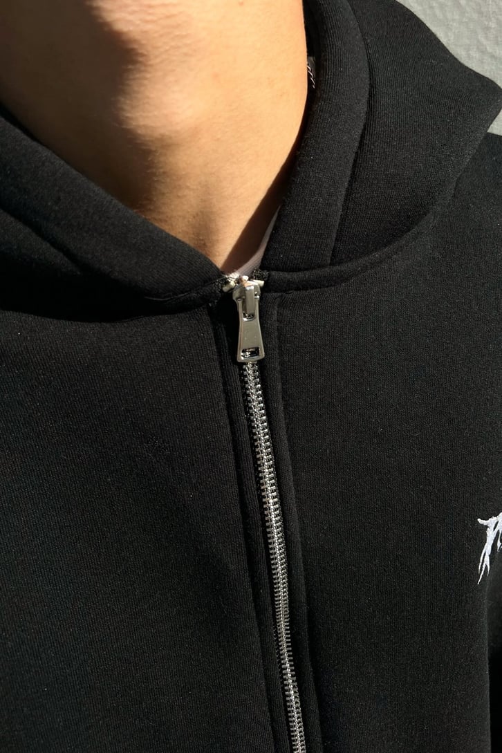 Rv Nakışlı Siyah Zipper Sweatshirt