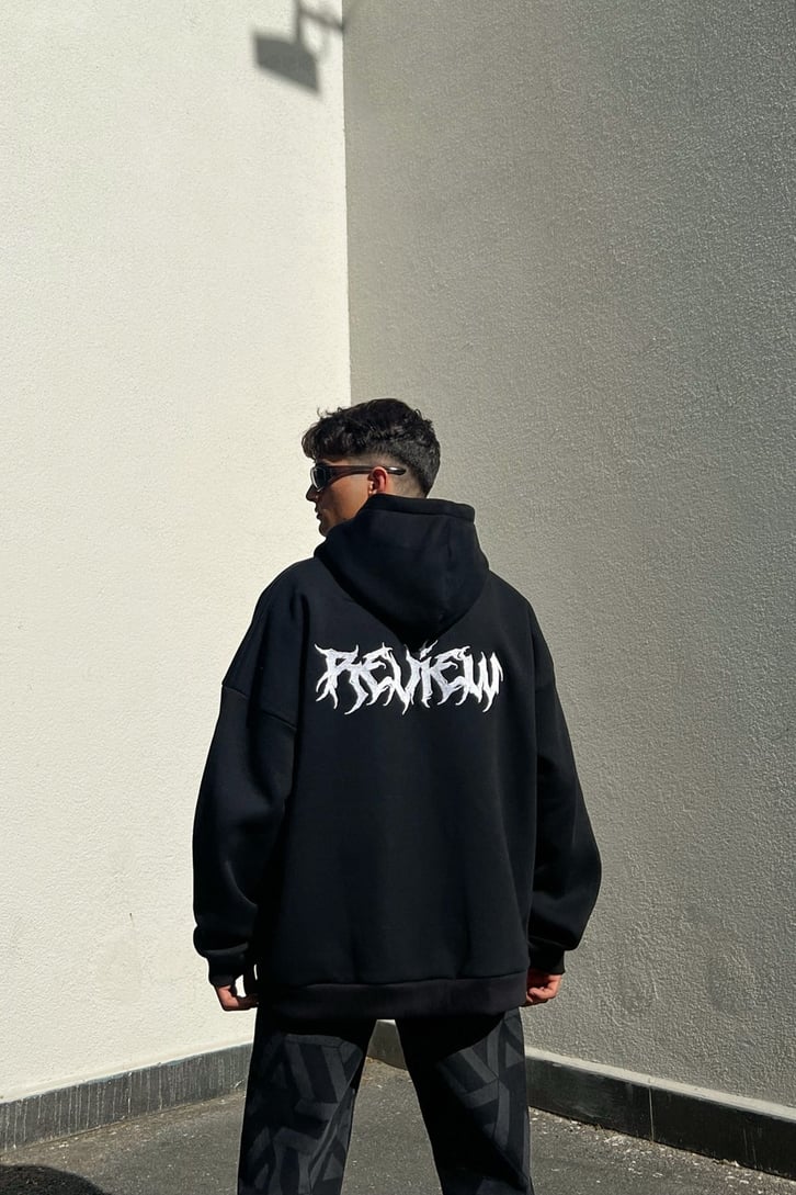 Rv Nakışlı Siyah Zipper Sweatshirt