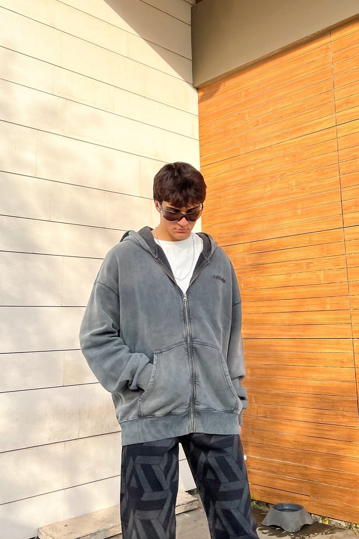 RV Nakışlı Zipper Oversize Sweathirt