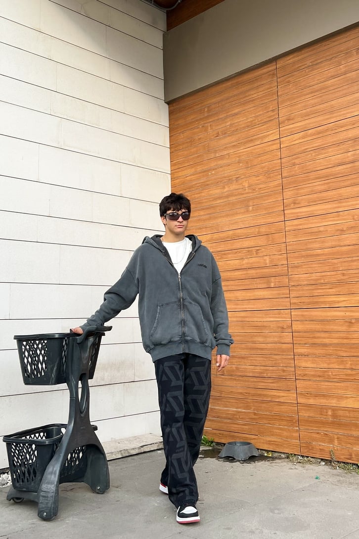 RV Nakışlı Zipper Oversize Sweathirt