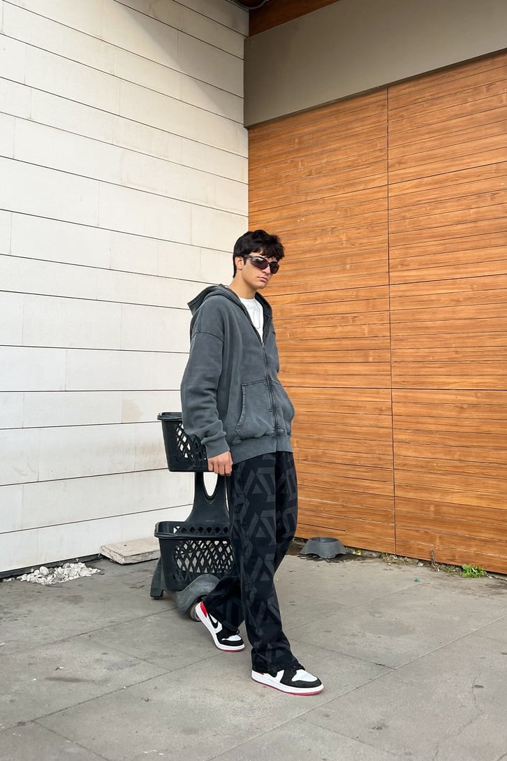 RV Nakışlı Zipper Oversize Sweathirt