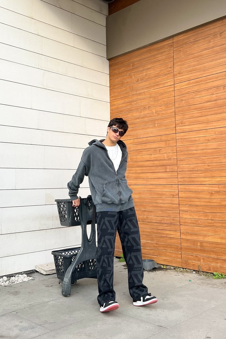 RV Nakışlı Zipper Oversize Sweathirt