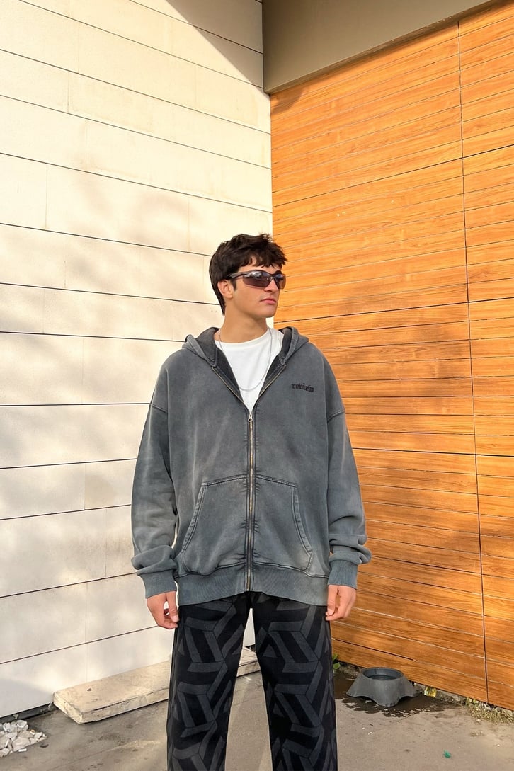 RV Nakışlı Zipper Oversize Sweathirt