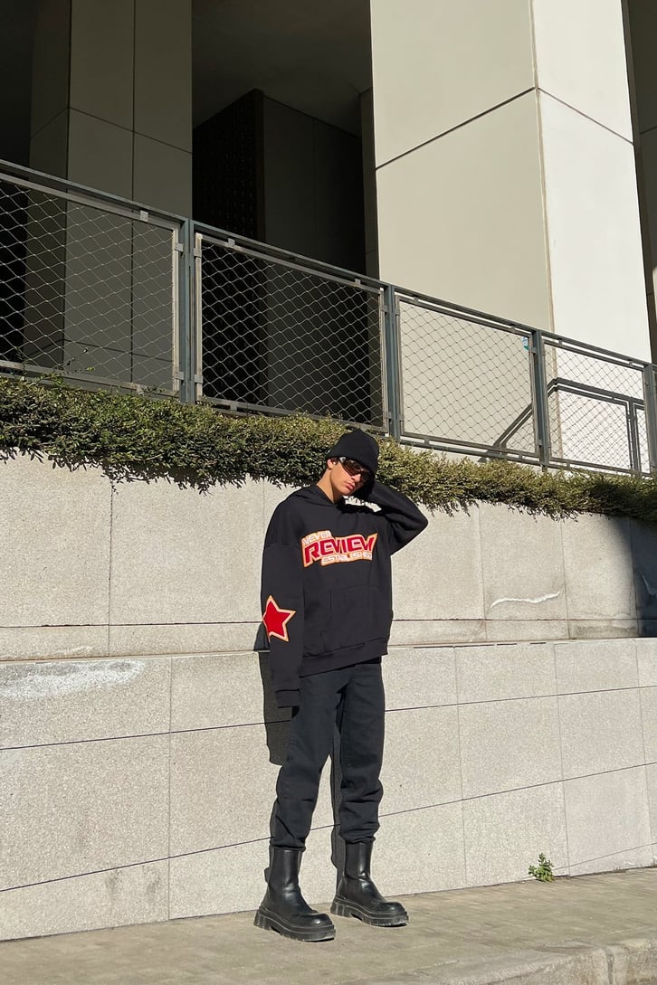 Rv Never Star Nakışlı Siyah Oversize Sweatshirt