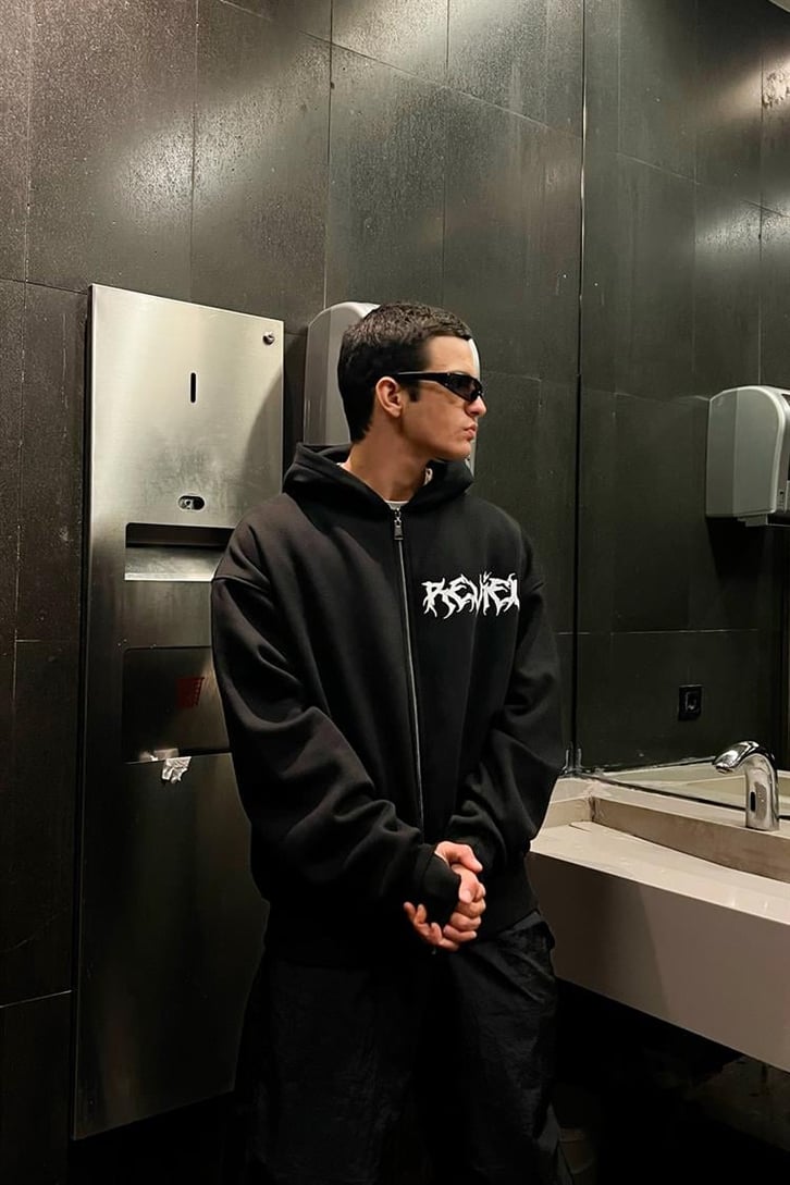 Rv Non Statum Siyah Oversize Zipper Hoodie