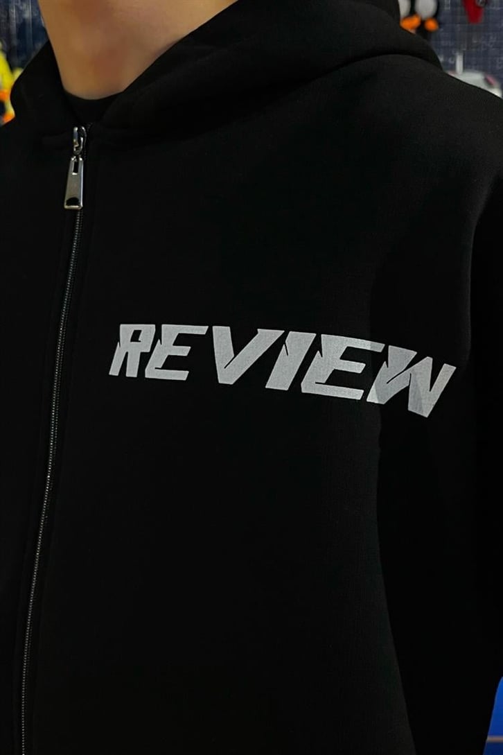 Rv Sırt Baskılı Siyah Oversize Zipper Hoodie