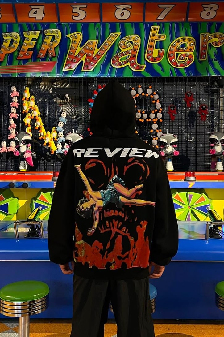 Rv Sırt Baskılı Siyah Oversize Zipper Hoodie