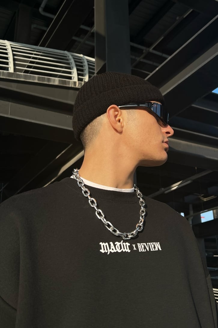 Rv Spider Sırt Baskılı Siyah Oversize Sweatshirt