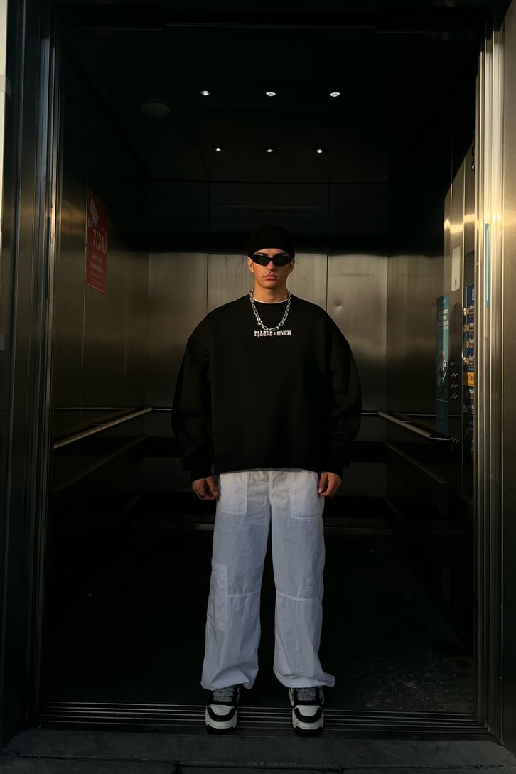Rv Spider Sırt Baskılı Siyah Oversize Sweatshirt