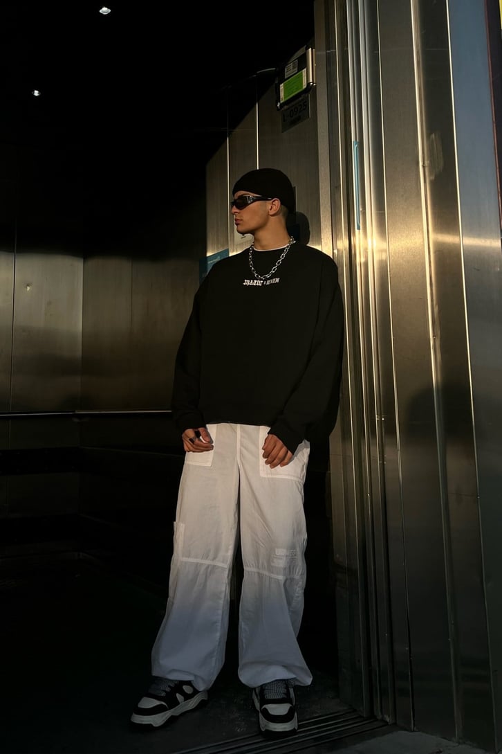 Rv Spider Sırt Baskılı Siyah Oversize Sweatshirt