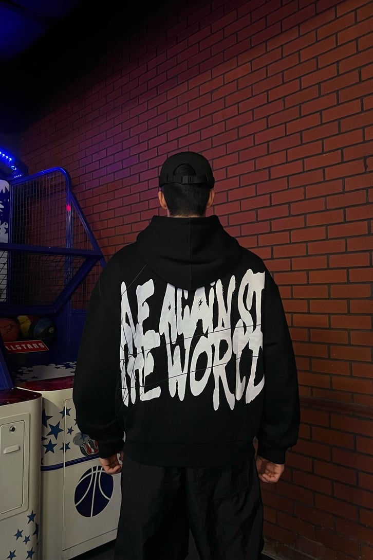 Rv Spider World Baskılı Siyah Zipper Hoodie