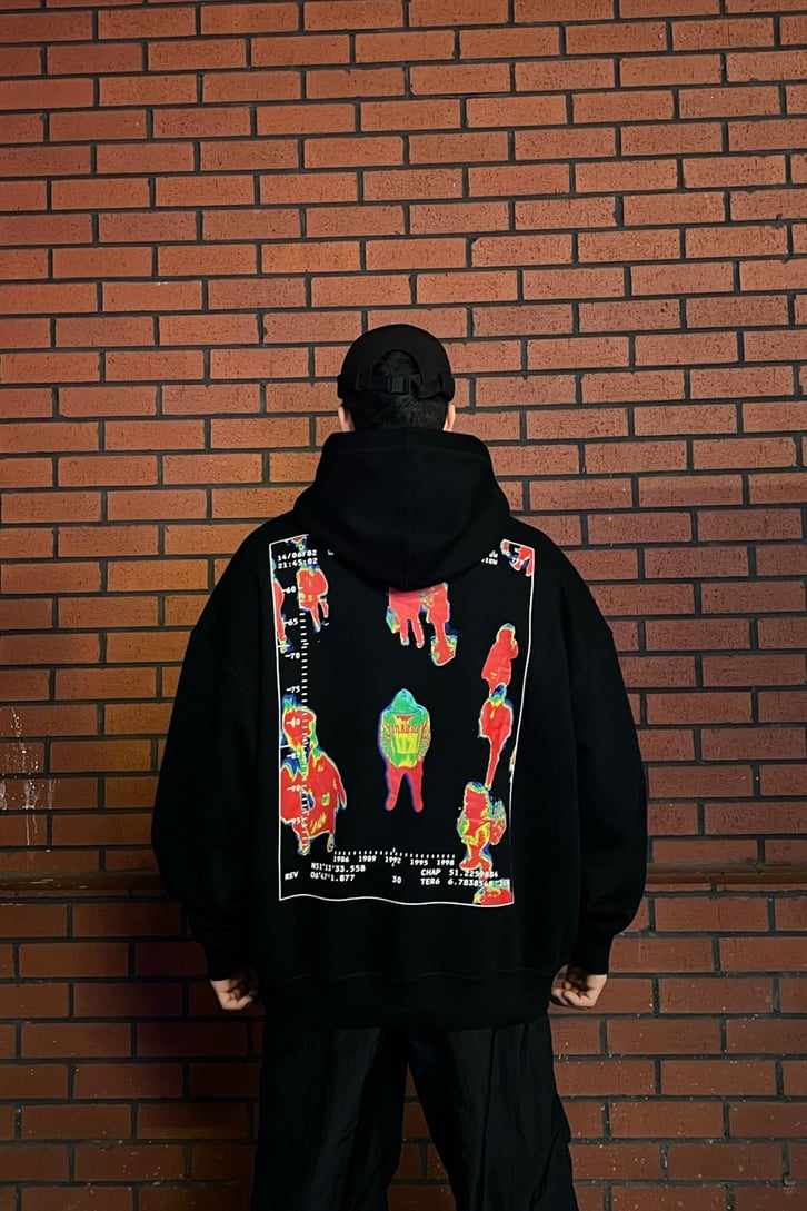 Rv Thermal Human Sırt Baskılı Siyah Hoodie