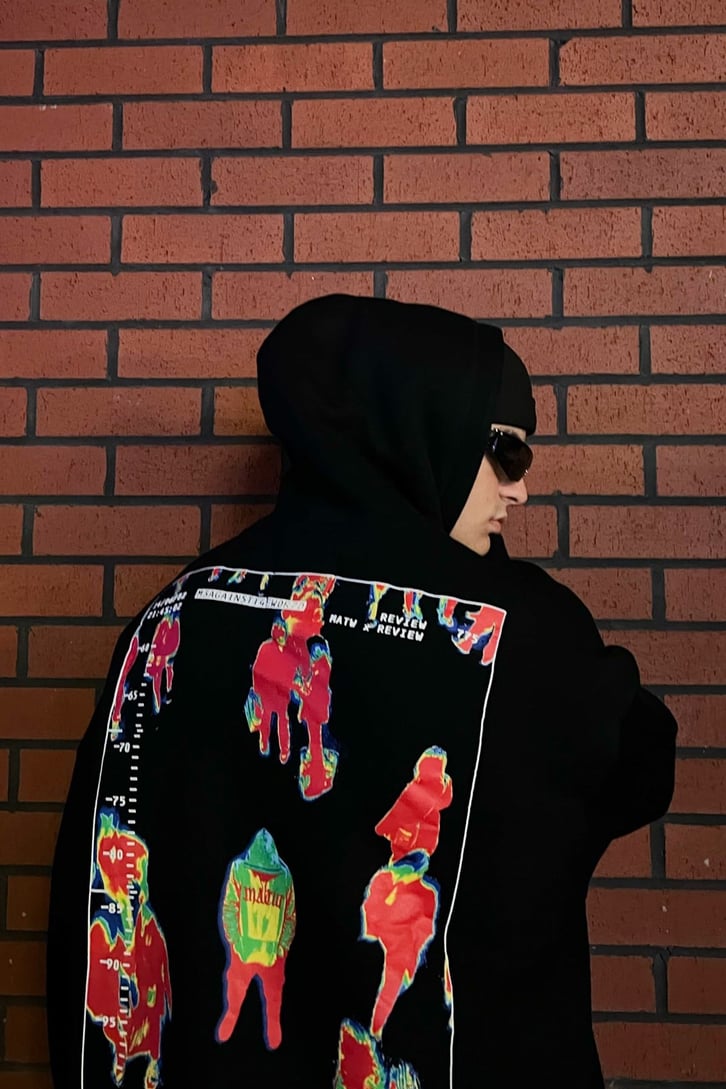 Rv Thermal Human Sırt Baskılı Siyah Hoodie