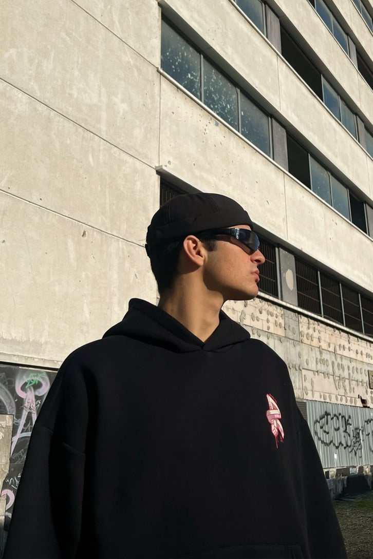 Rv'92 Baskılı Siyah Oversize Hoodie