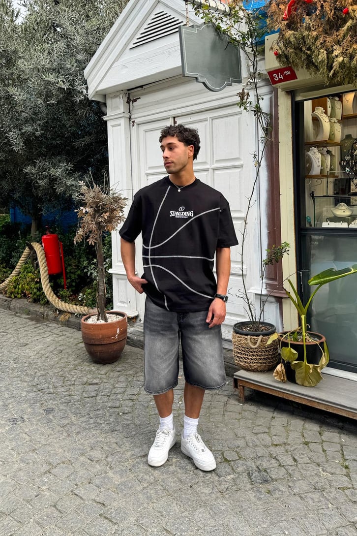 S Nakışlı Dikişli Oversize Tişört