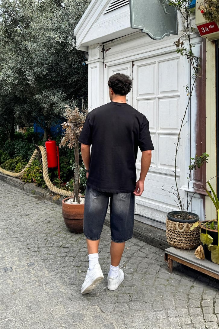 S Nakışlı Dikişli Oversize Tişört