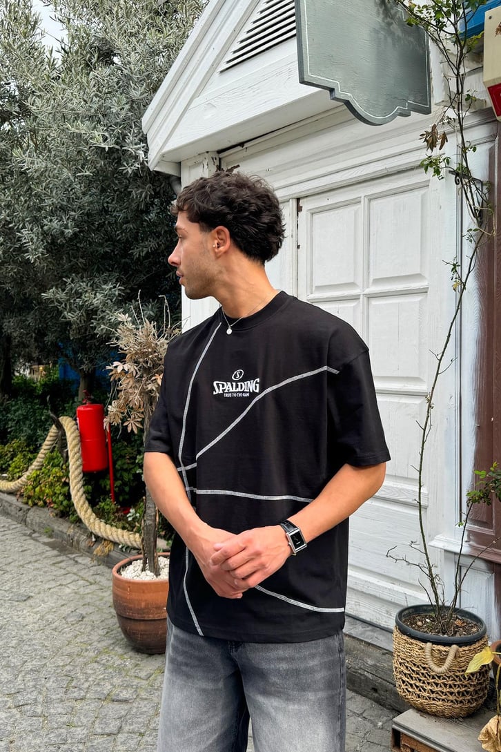 S Nakışlı Dikişli Oversize Tişört