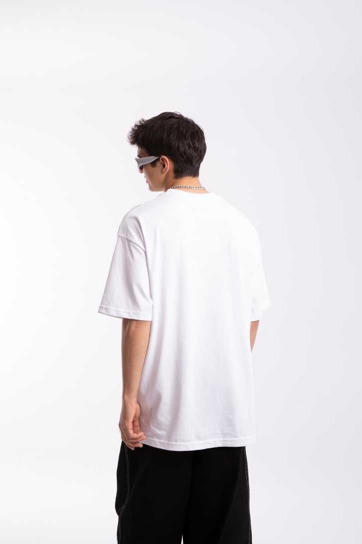 S Printed Beyaz Oversize Tshirt