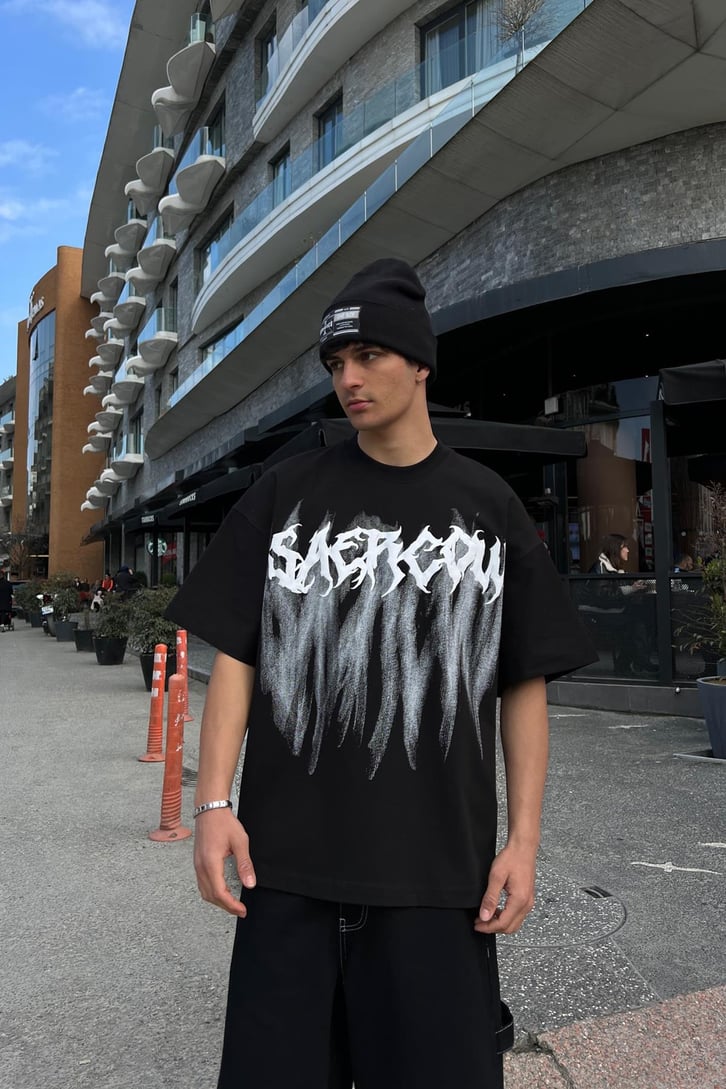 Saercow Baskılı Beyaz Oversize Tişört