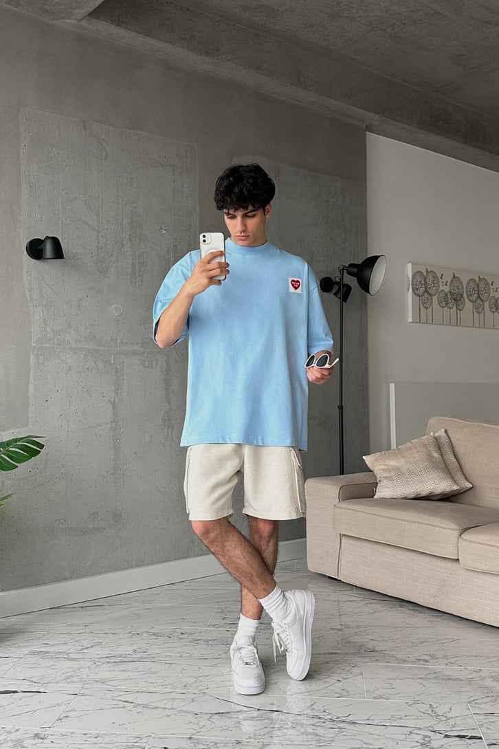 Sample Wıp Nakışlı Bebek Mavisi Oversize Tişört