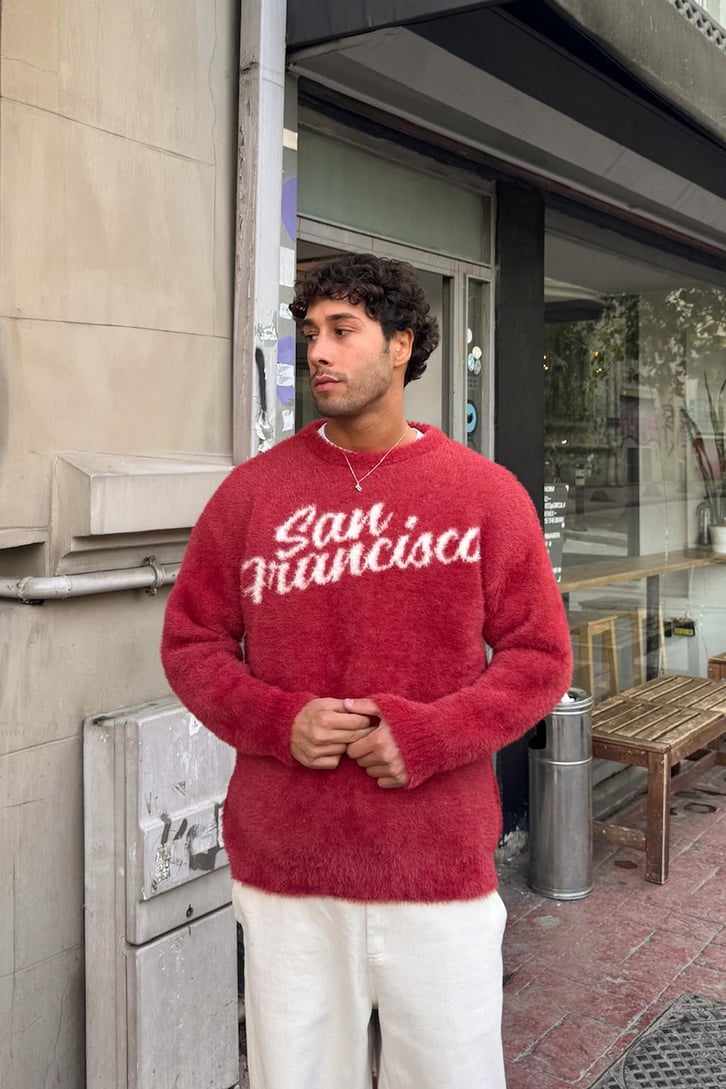 San Francisco Nakışlı Peluş Kazak