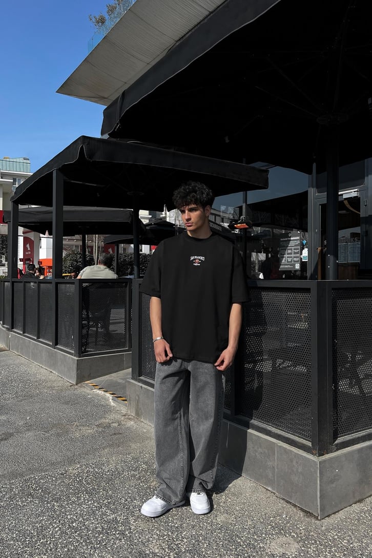 San Francısco Nakışlı Siyah Oversize Tişört