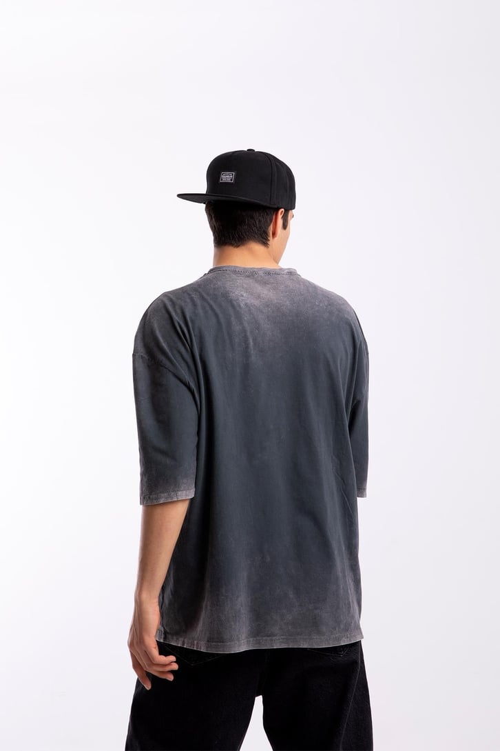Savage Baskılı Acid Wash Oversize Tshirt