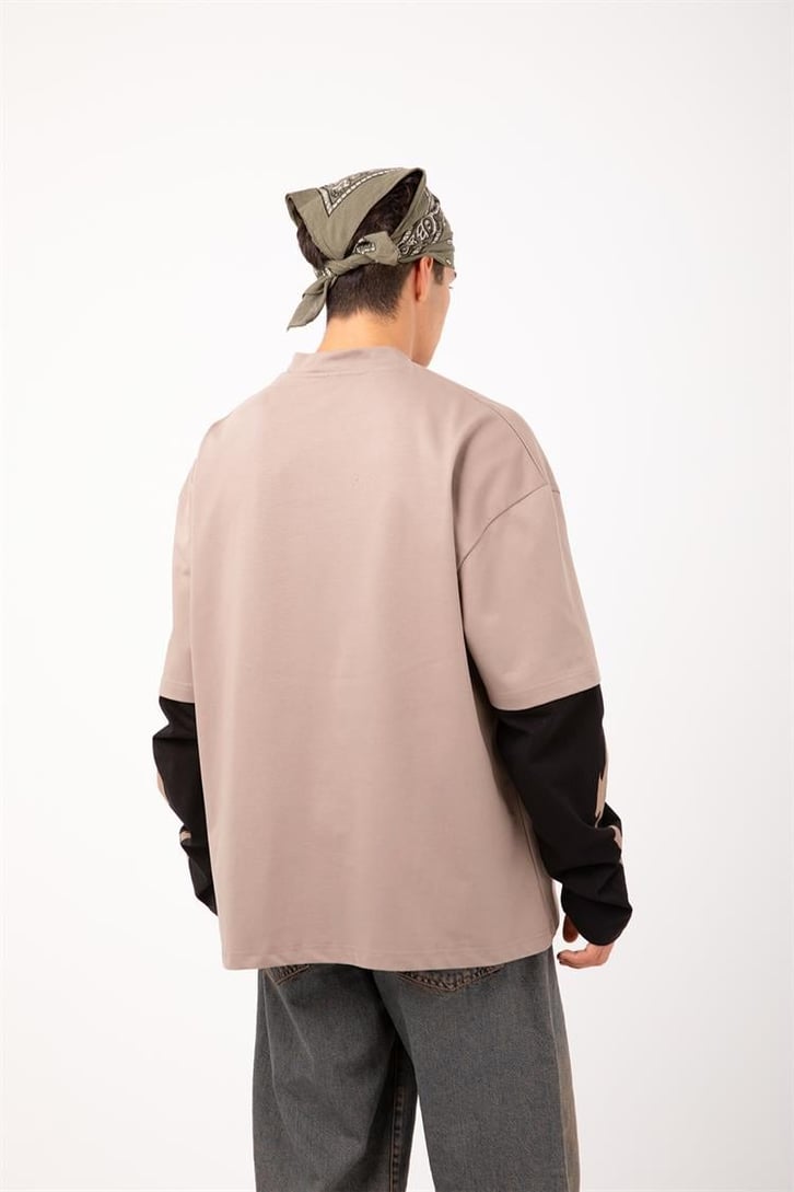 Savage Baskılı Sütlü Kahve Oversize Long Sleeve Tişört