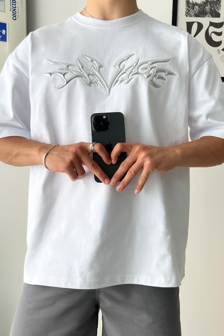 Savage Puff Baskılı Oversize Tişört