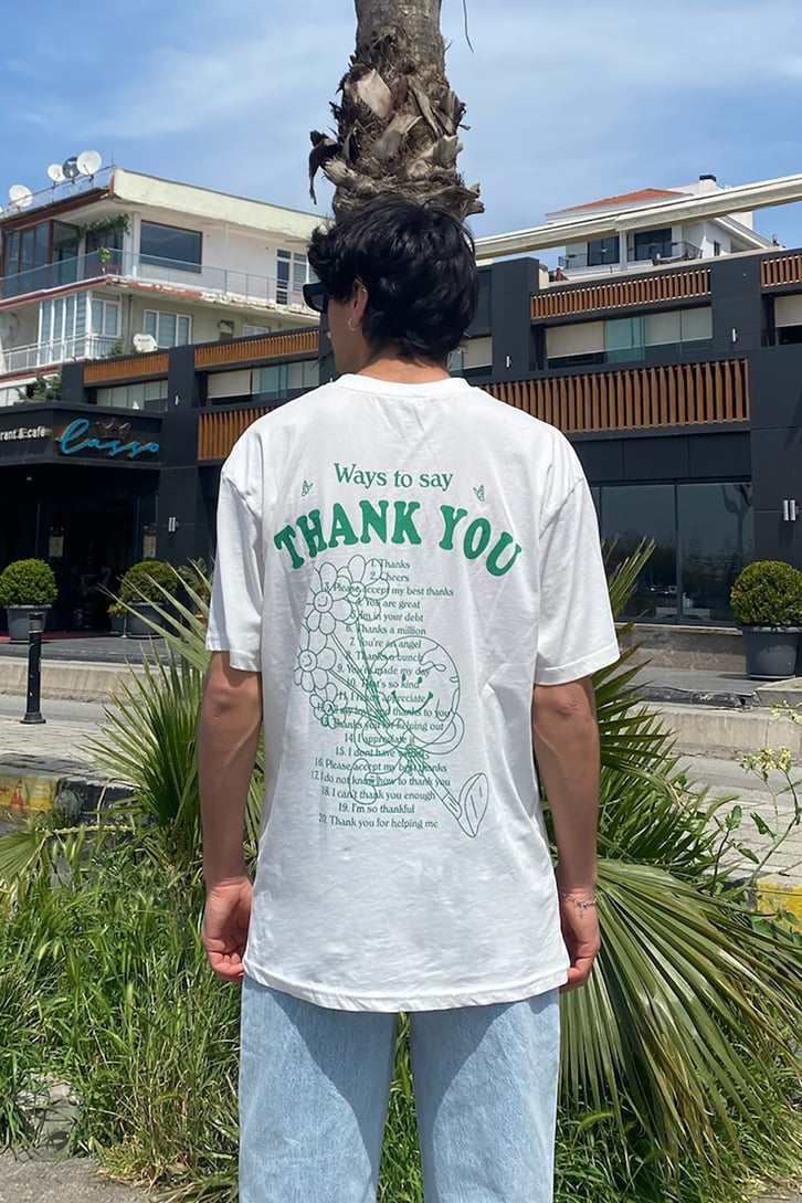Say Thank You Baskılı Beyaz Oversize Tshirt