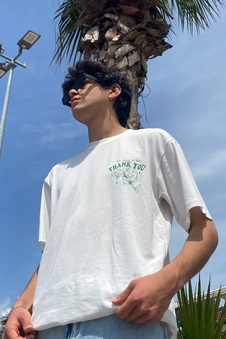 Say Thank You Baskılı Beyaz Oversize Tshirt