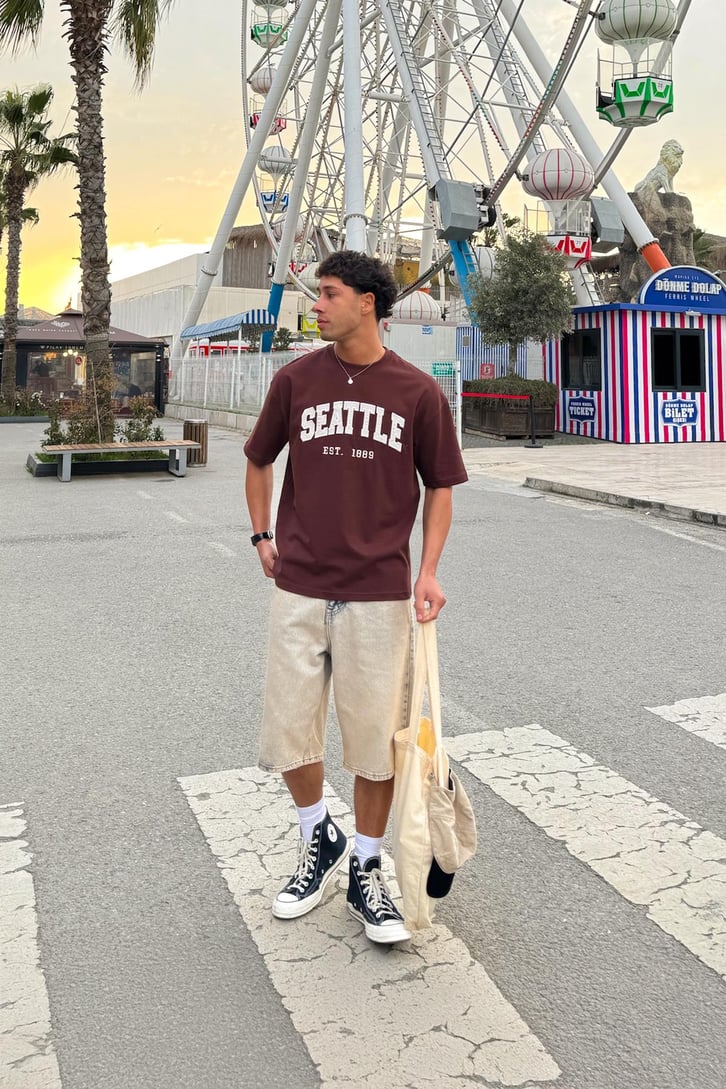 Seattle Nakışlı Oversize Tişört