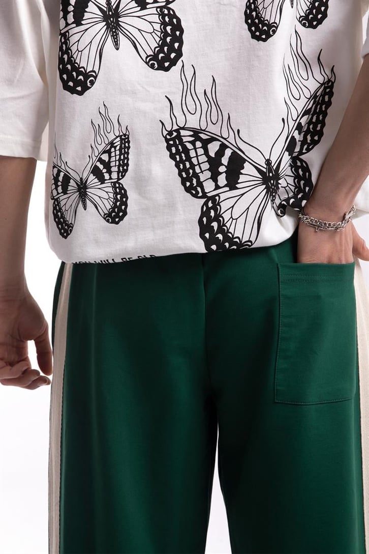 Şeritli Yırtmaç Detay Yeşil Outfit Eşofman Altı