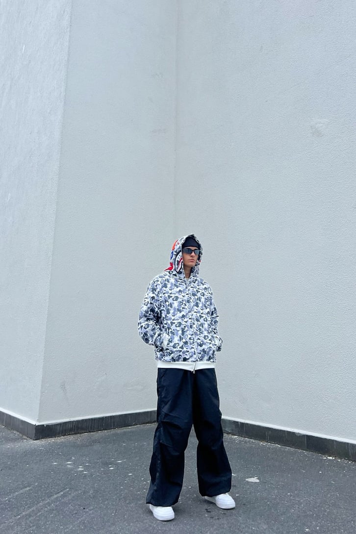Shark Head Full Zip Gri Hoodie