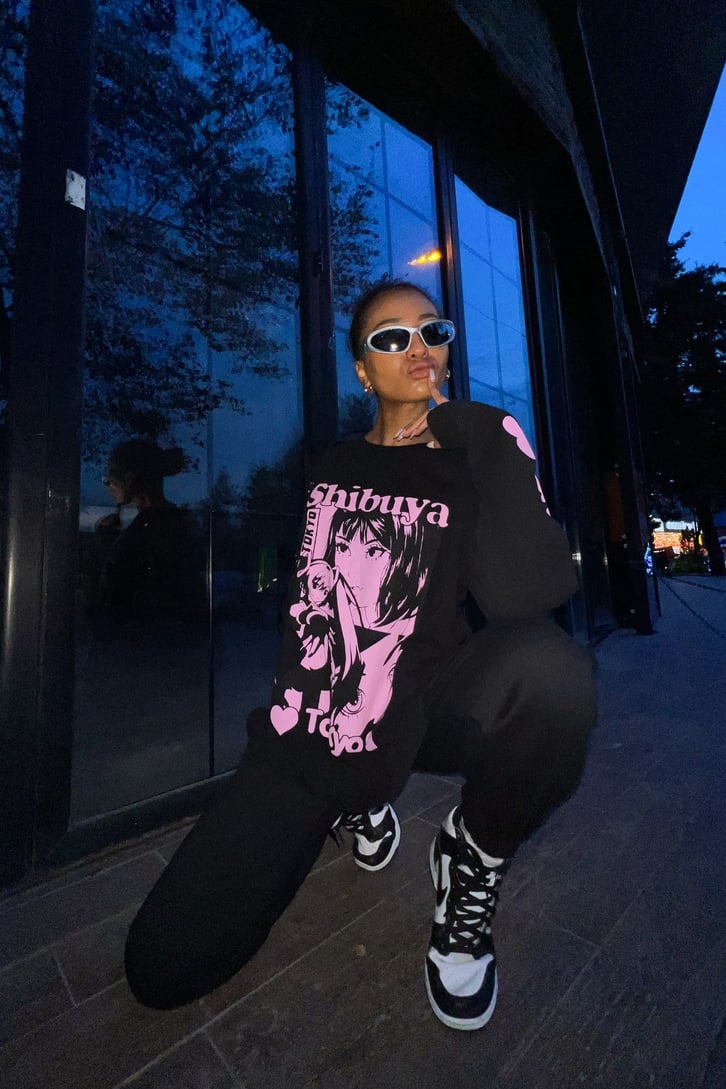 Shibuya Tokyo Baskılı Siyah Sweatshirt