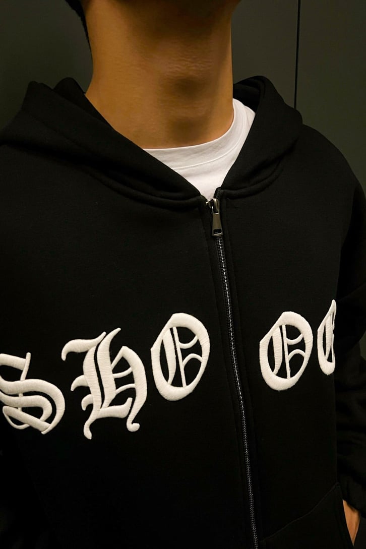 Shooot Nakışlı Zipper Siyah Hoodie