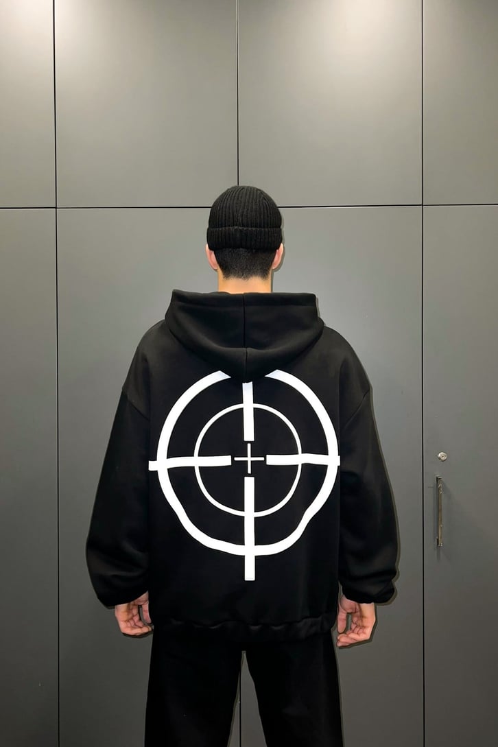 Shooot Nakışlı Zipper Siyah Hoodie