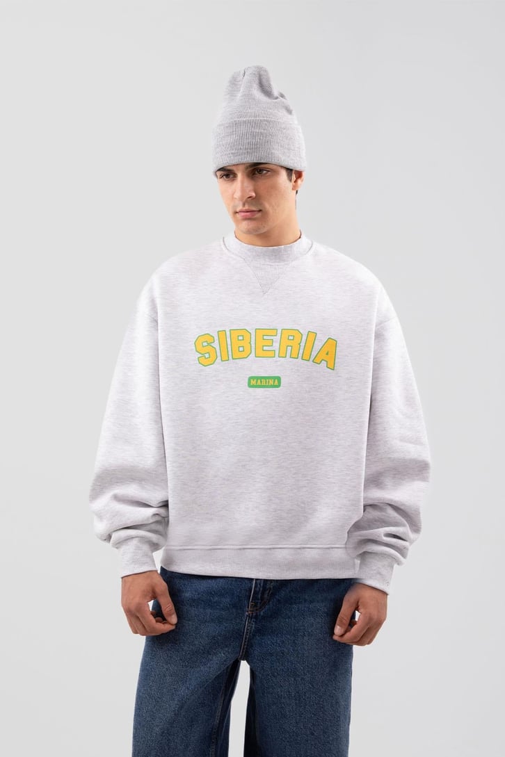 Siberia Marina Print Karmelanj Oversize Sweatshirt