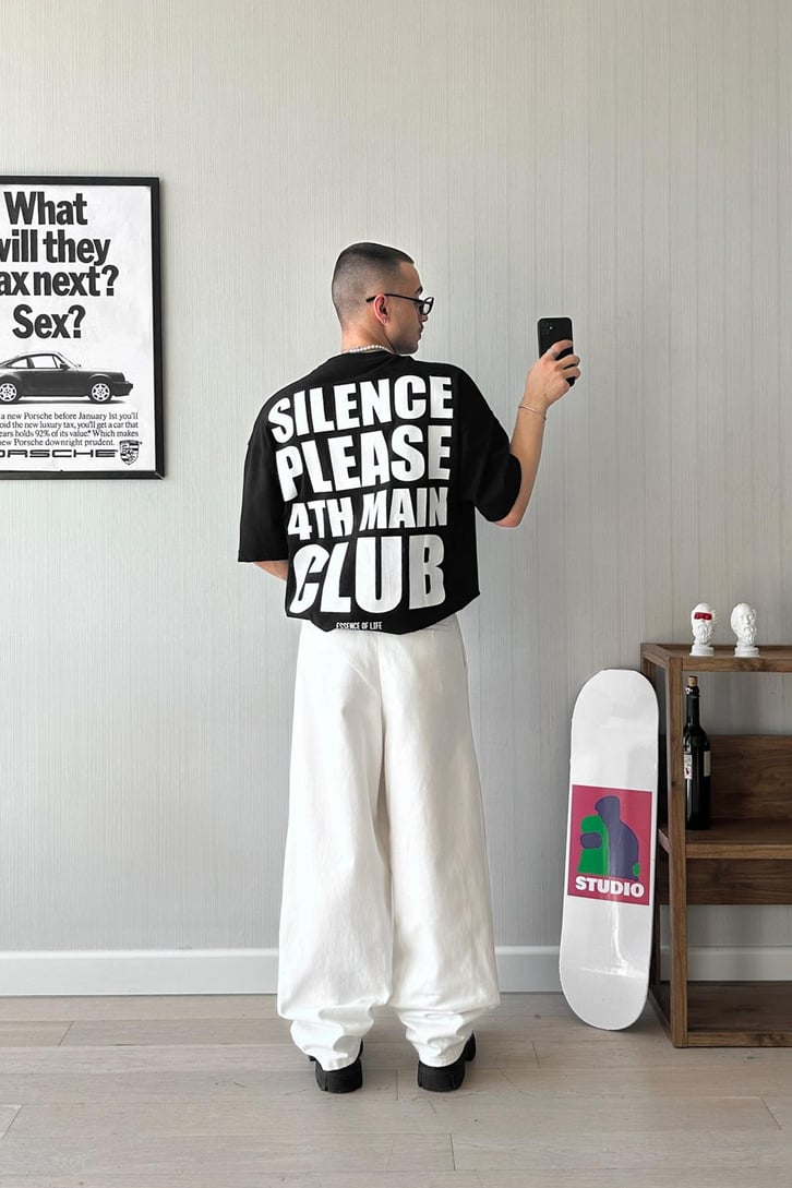 Silence Please Baskılı Oversize Tişört