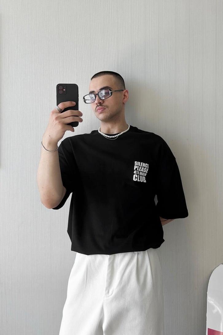 Silence Please Baskılı Oversize Tişört