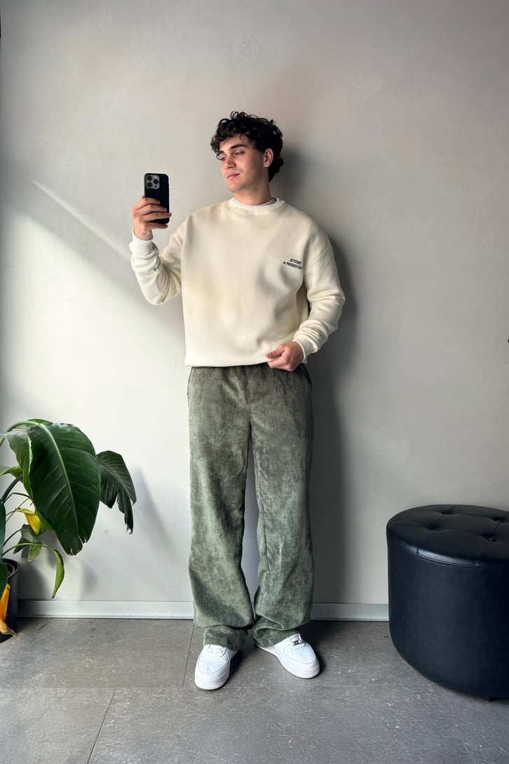Sırt Baskılı Bisiklet Yaka Sweatshirt