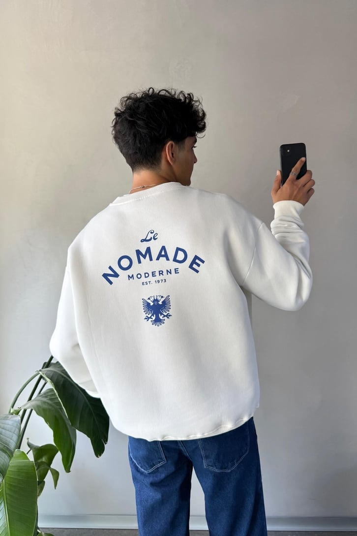 Sırt Baskılı Bisiklet Yaka Sweatshirt